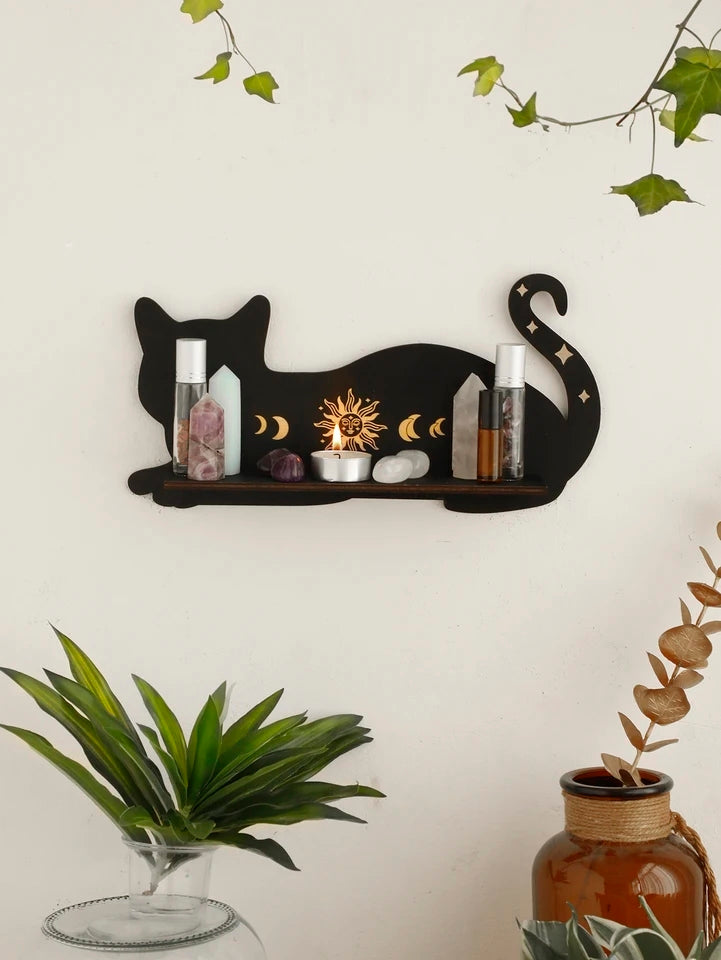 Black Cat Wooden Shelf