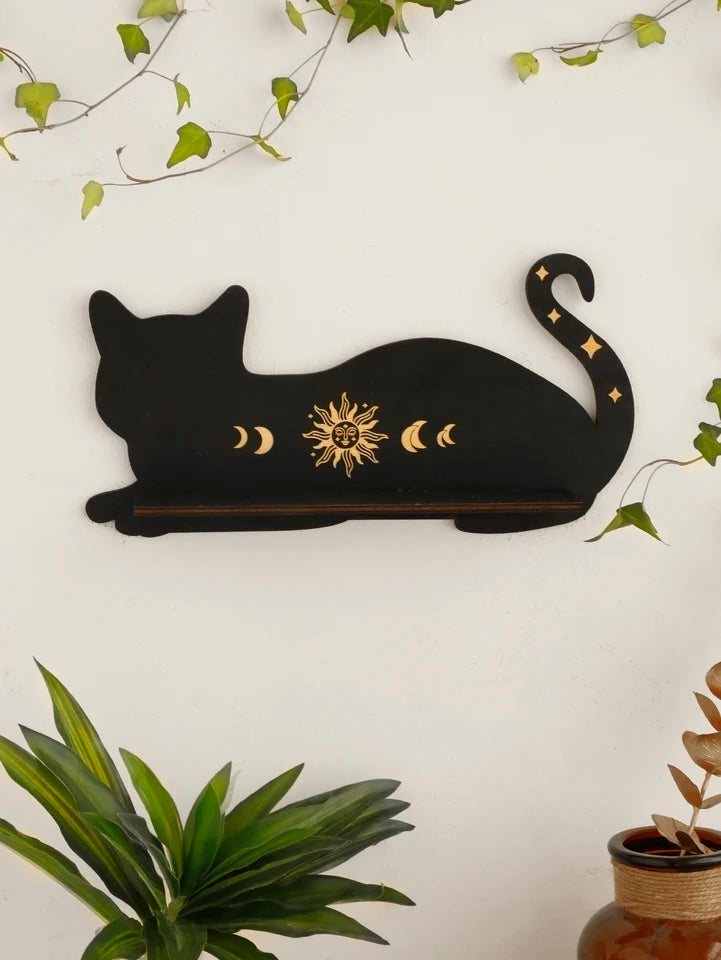 Black Cat Wooden Shelf