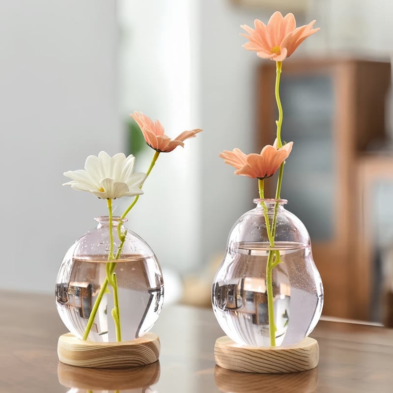 Rotating Propagation Vase With Wooden Base