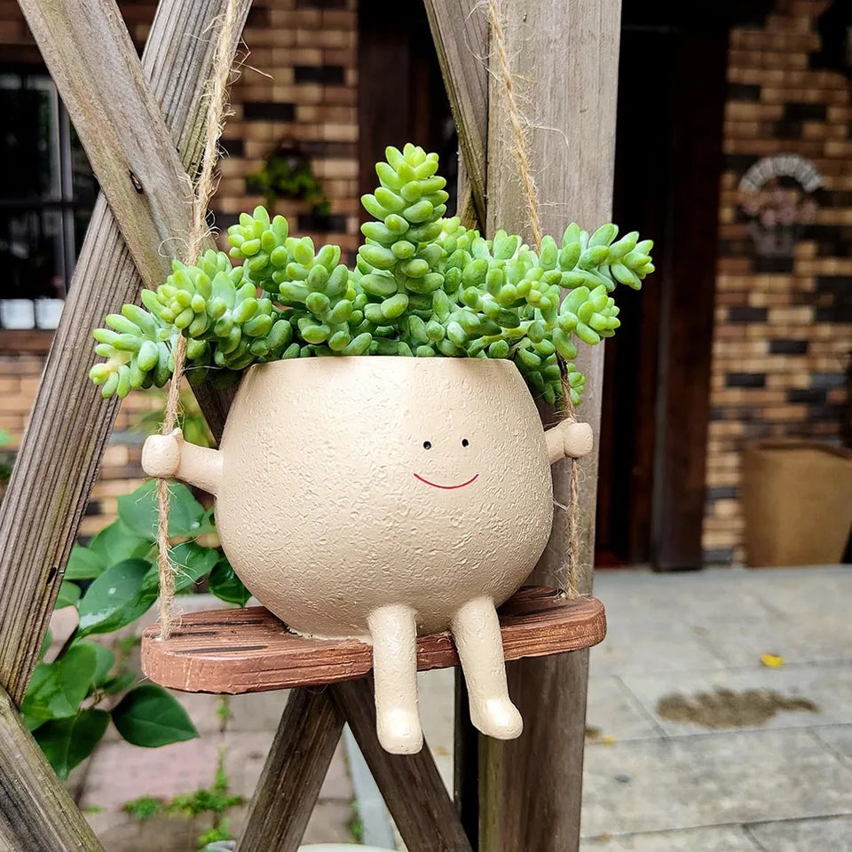 Swinging Smiling Face Mini Planter