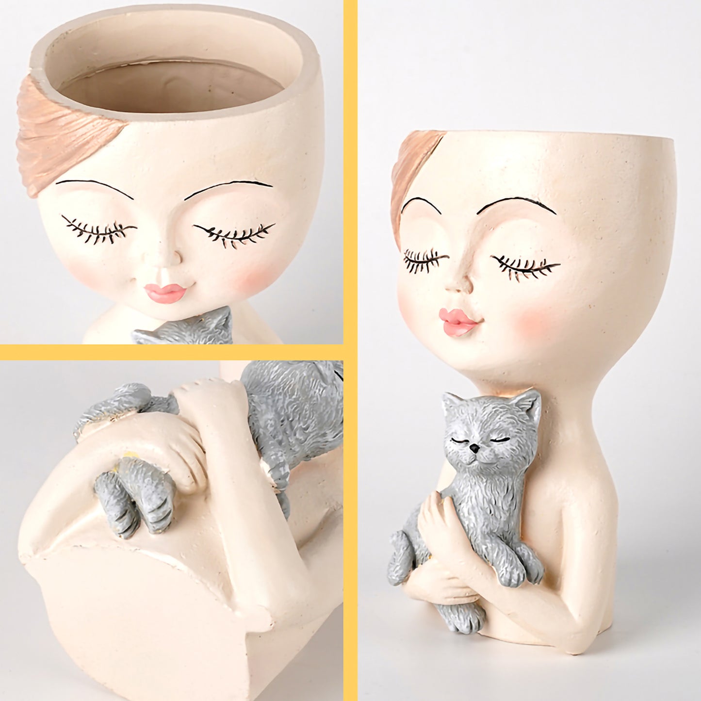 Girl & her dog / cat planter