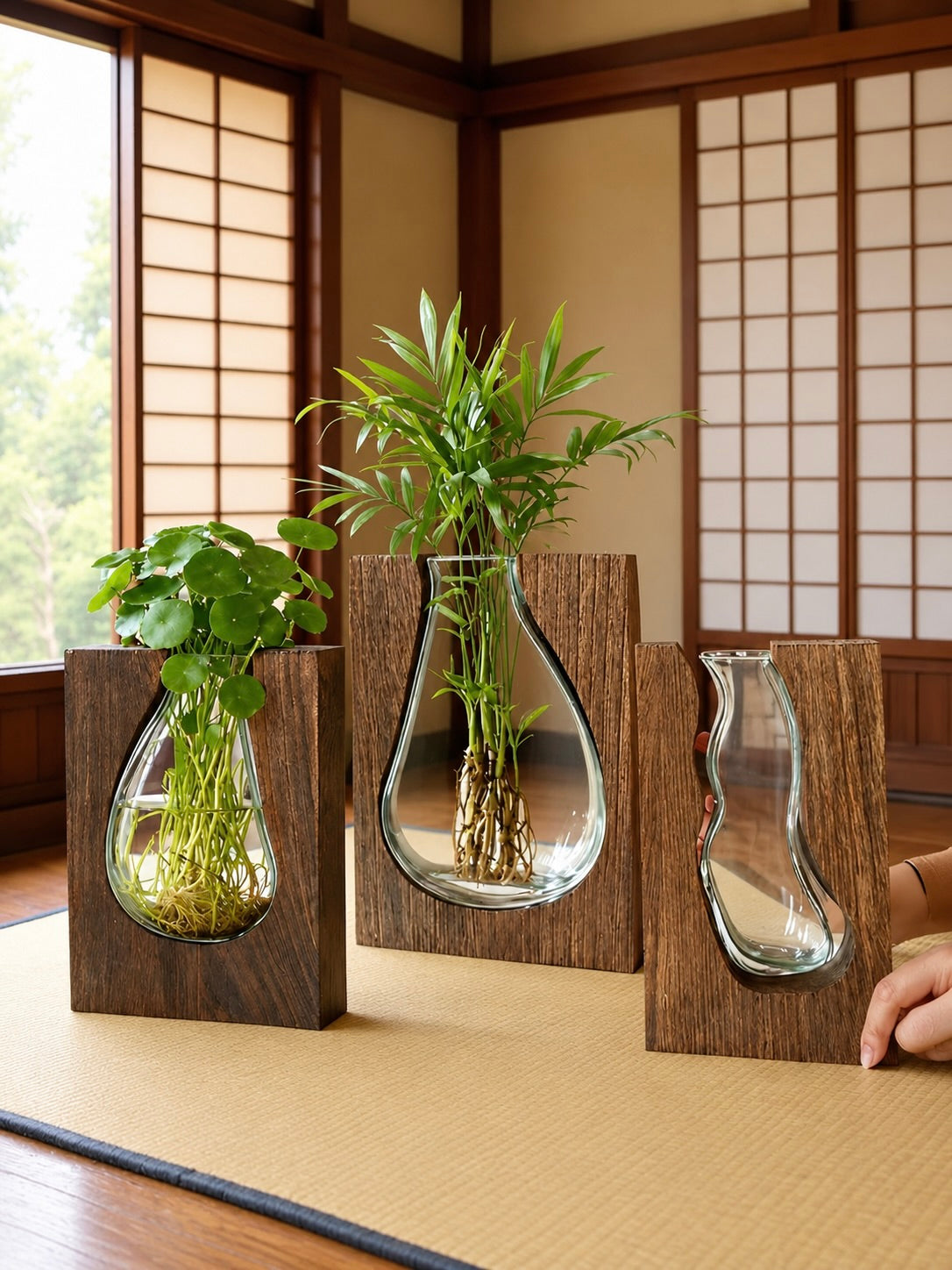 Wooden Frame Glass Propagation Vase