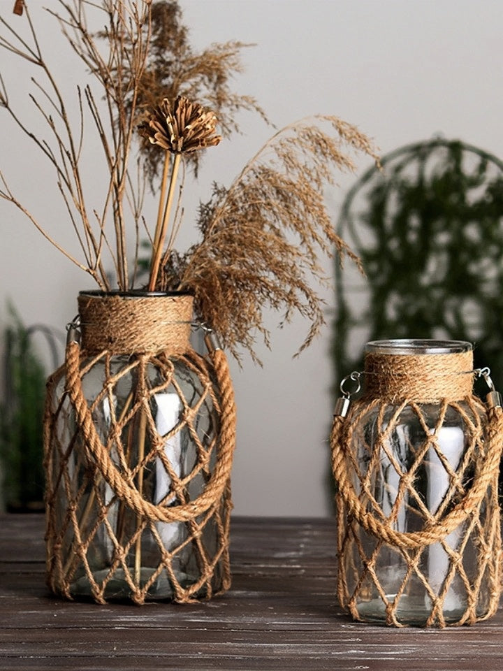 Rustic Woven Rope Glass Jars